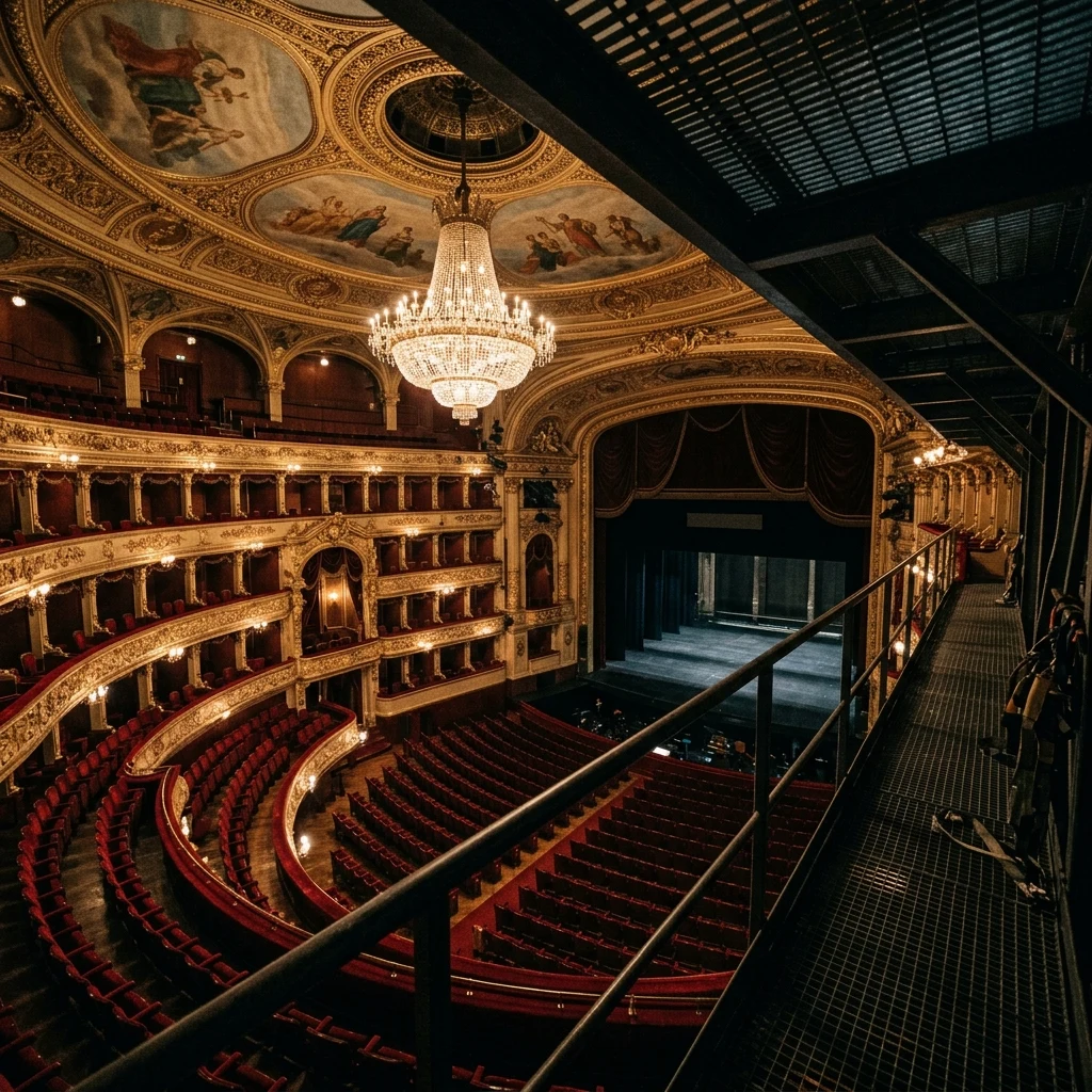 Grand opera house with crystal chandelier