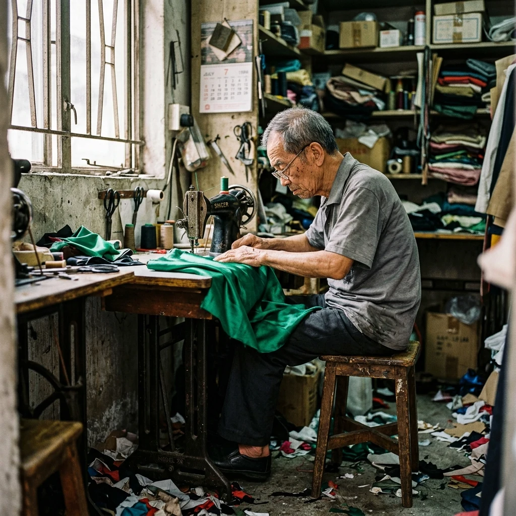 Tailor working in a sunlit workshop