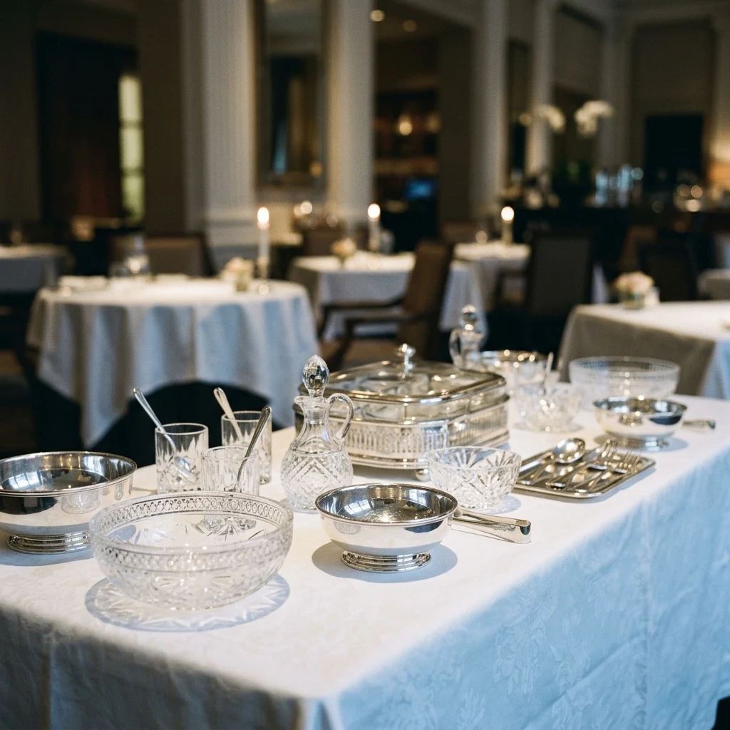 An empty vintage supper club relish tray station