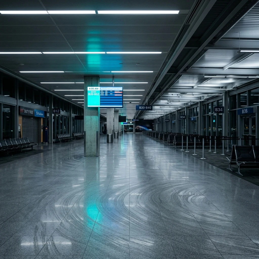 Empty airport terminal in the early morning