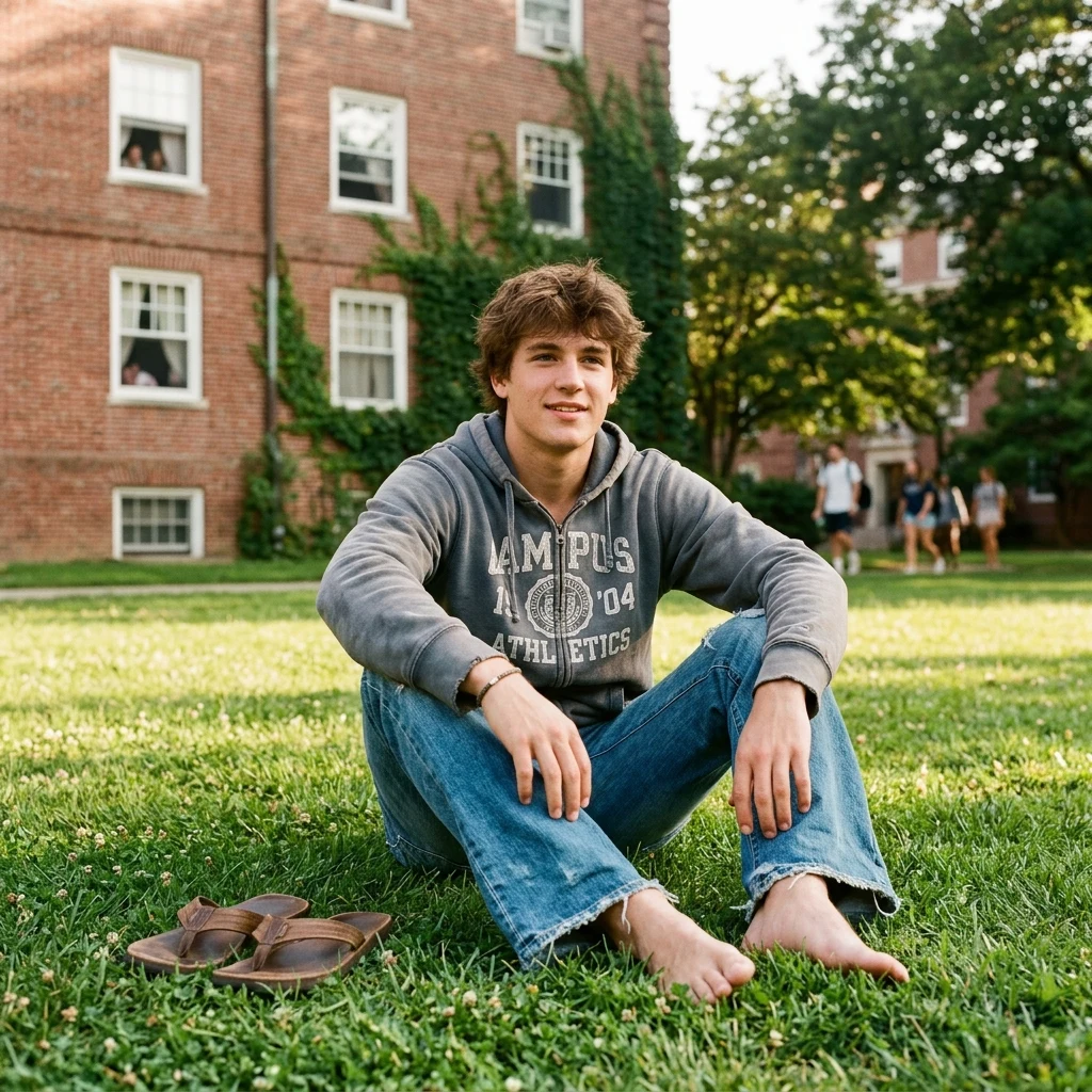 Student relaxing on the grass in summer
