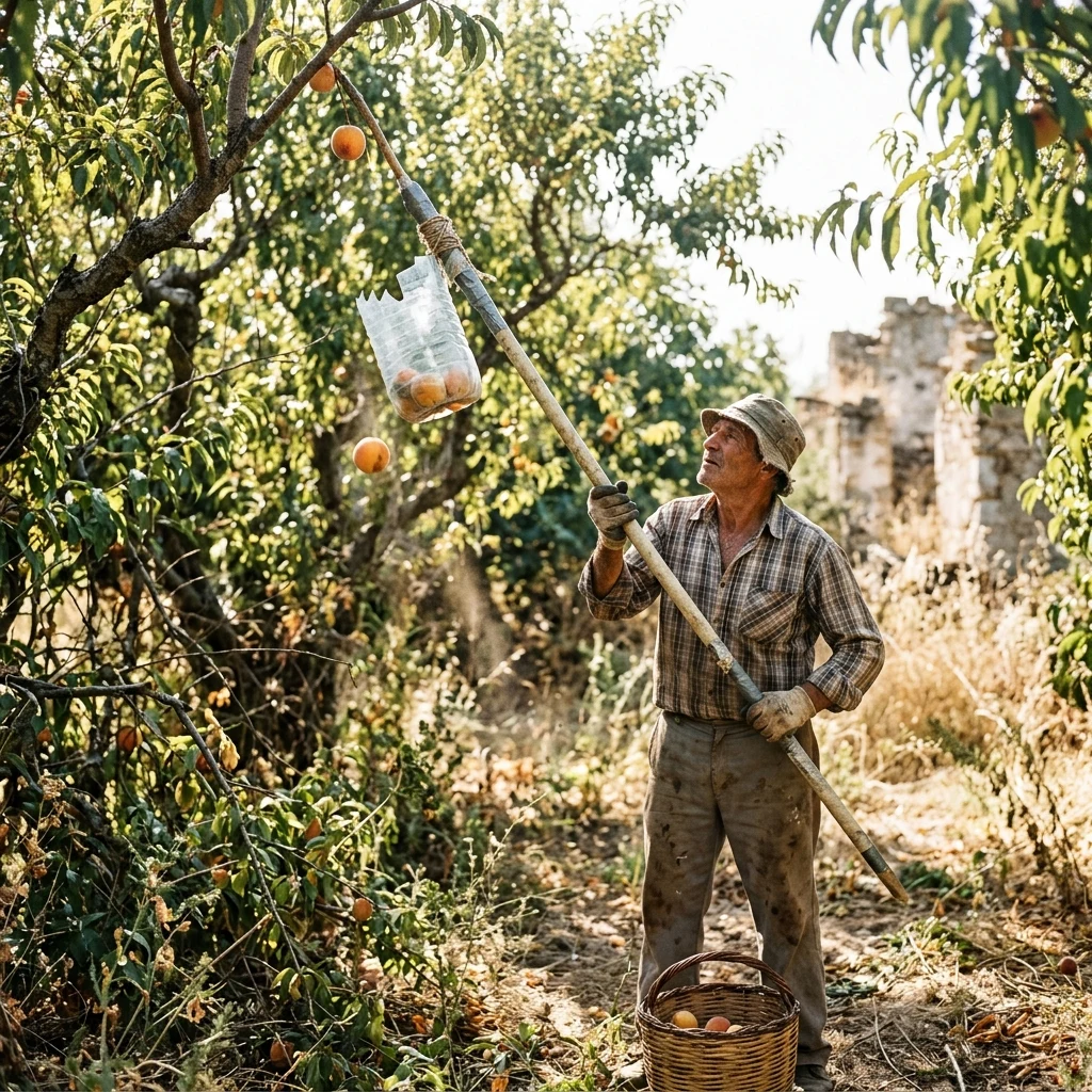 Harvesting fruit in a sunlit orchard