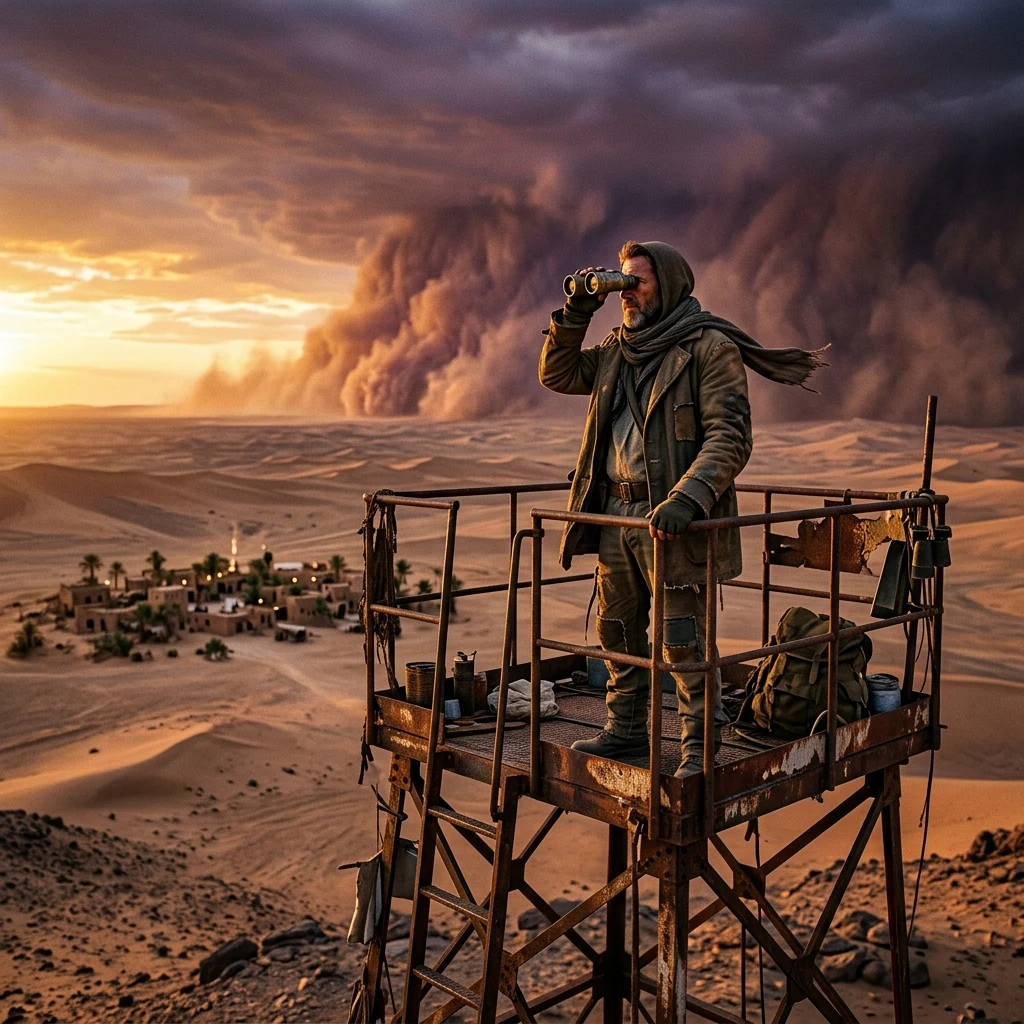 Scavenger watching a desert storm