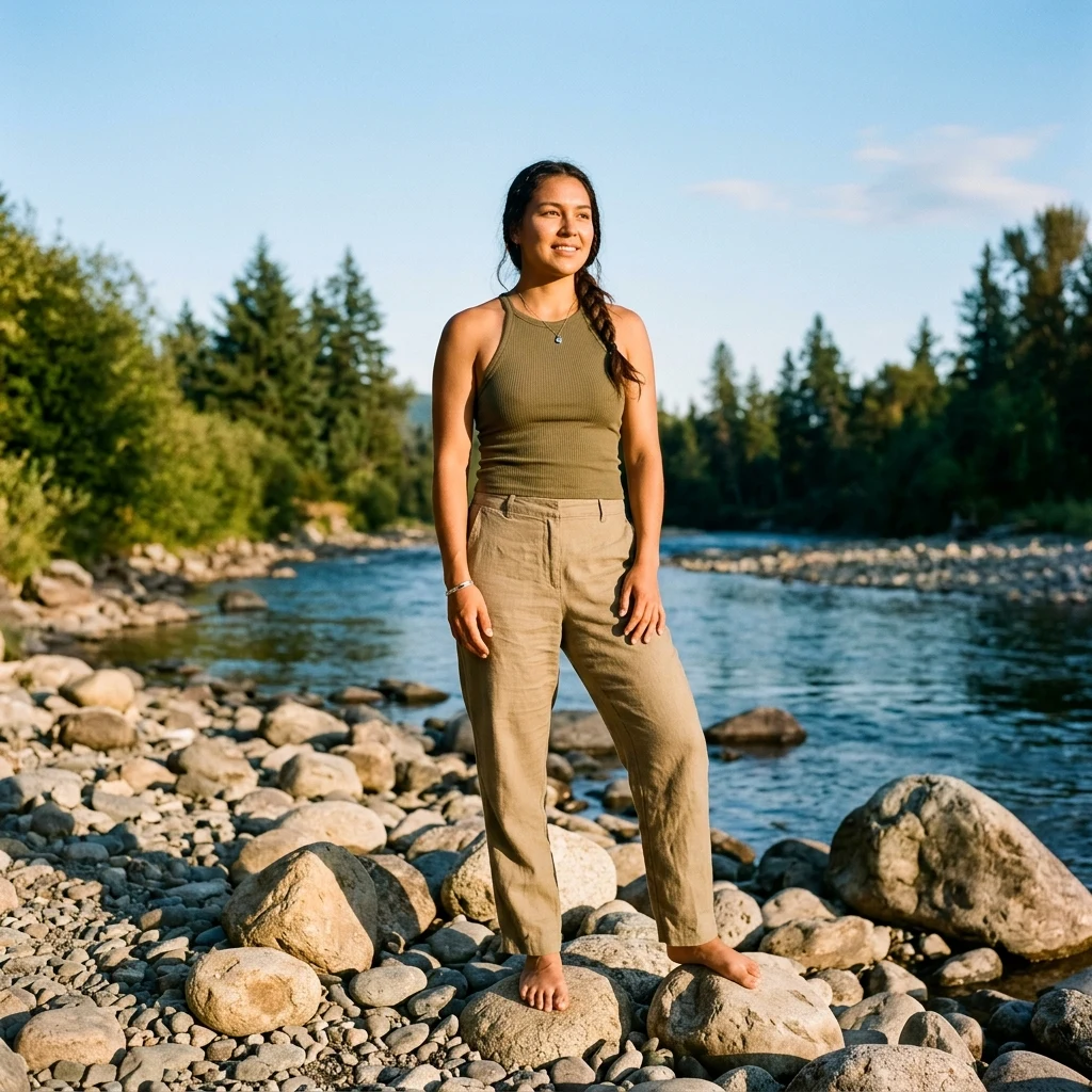 Person standing on a rocky riverbank
