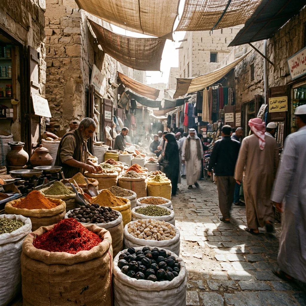 Vibrant spices in a sunny market