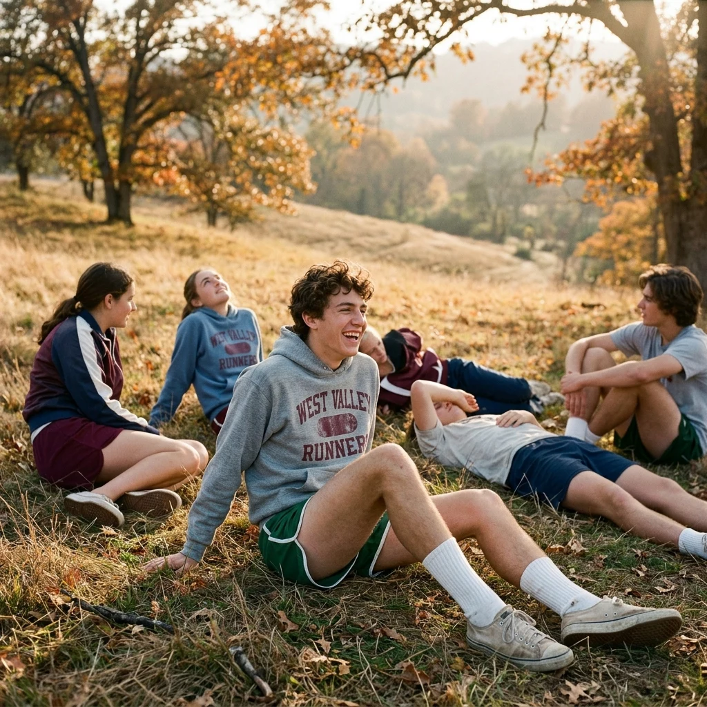 Friends relaxing on a golden autumn hillside
