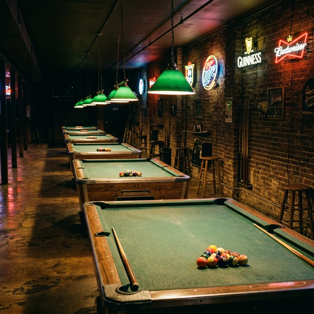An empty underground billiards lounge
