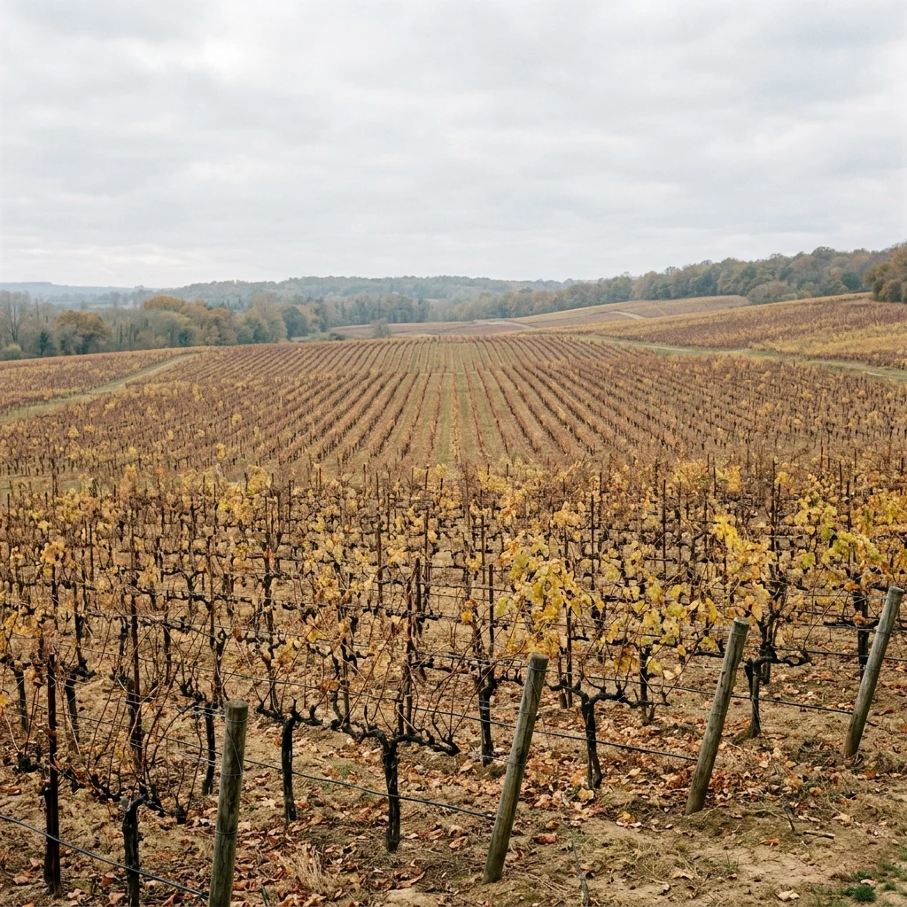 Golden vineyard rows in the autumn hills
