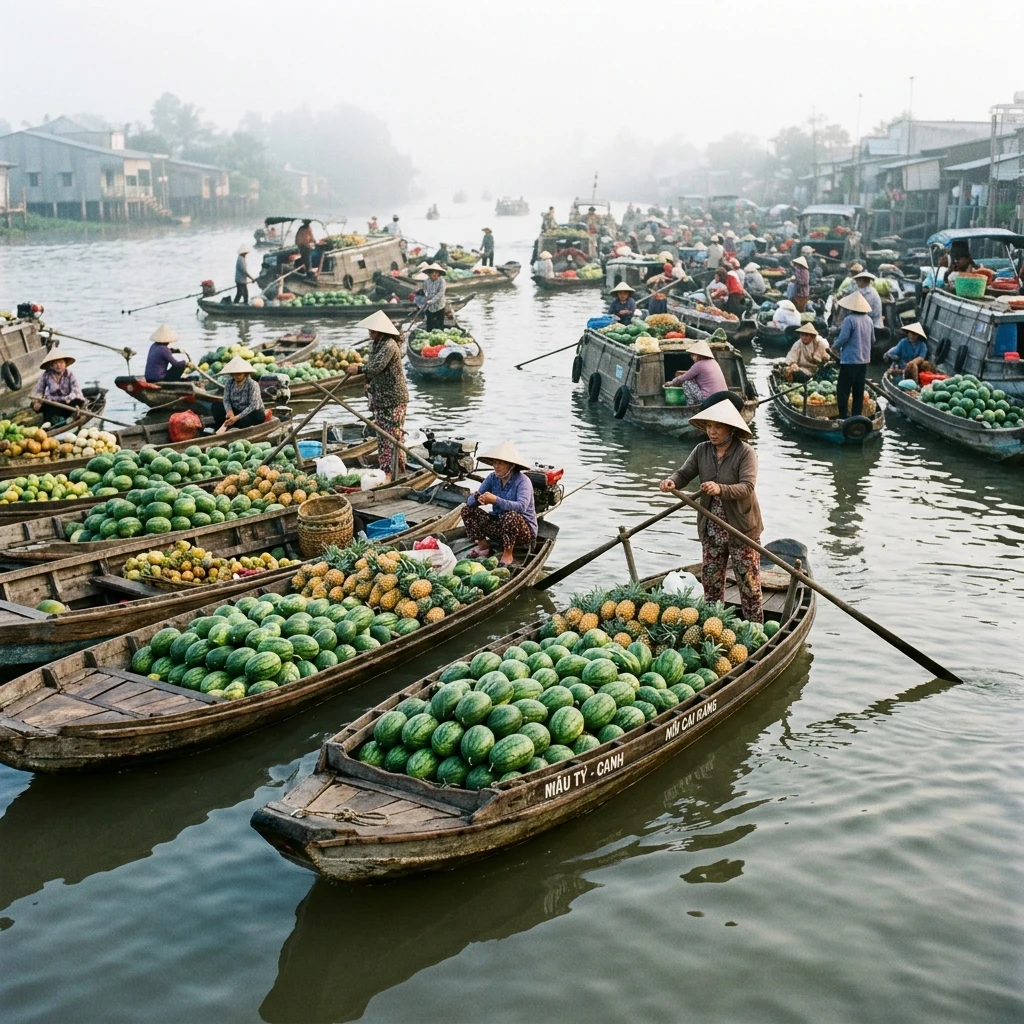 A floating market in the Mekong Delta