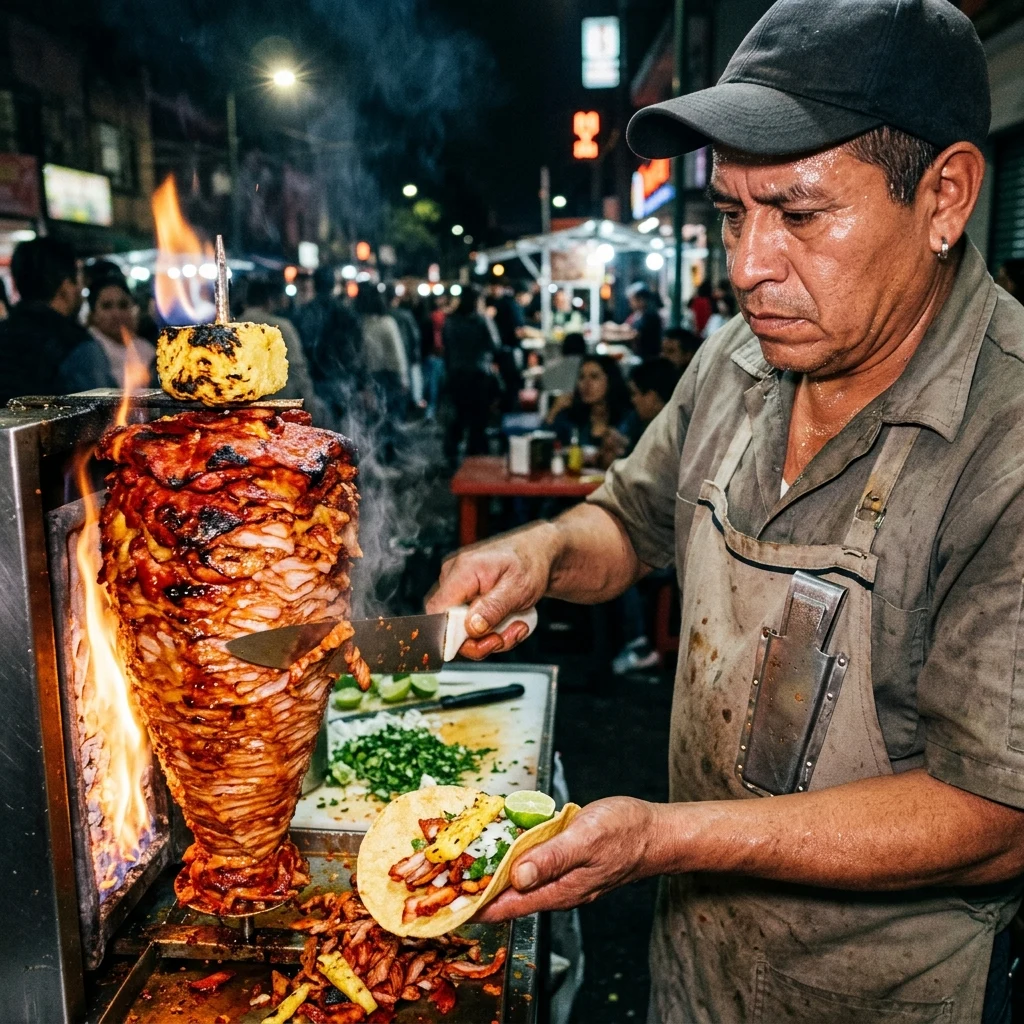 Chef preparing tacos at a stand