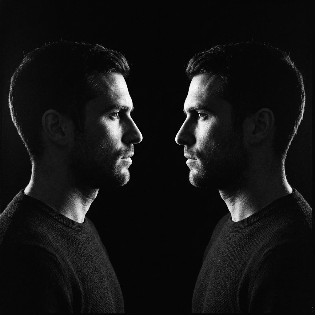 Two people facing each other in shadow