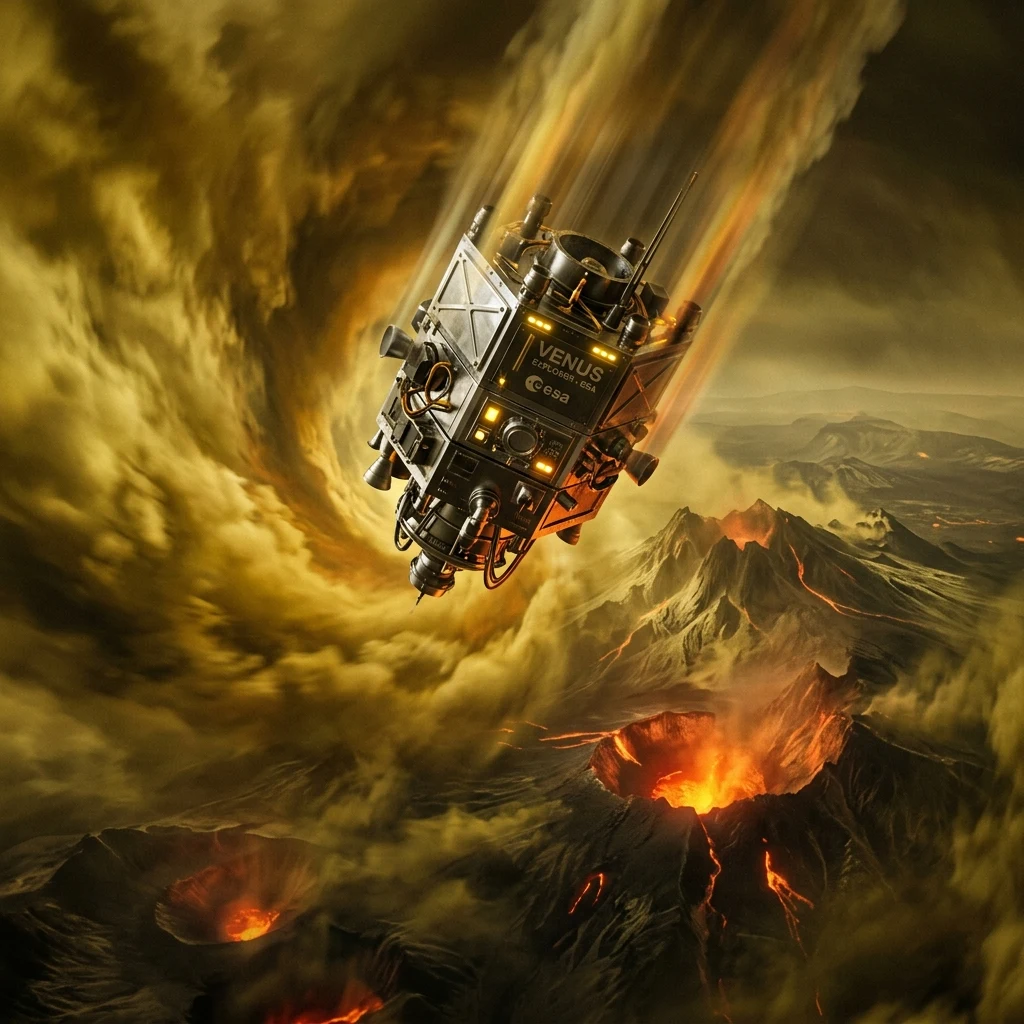 An atmospheric research probe collecting data while falling toward the sharp
