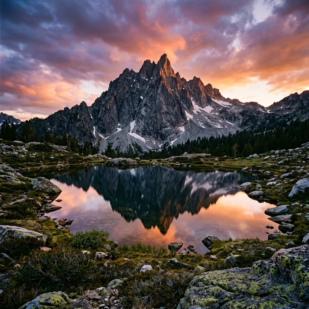 A 6x7 medium format view of a jagged granite peak along Oakhaven Ridge