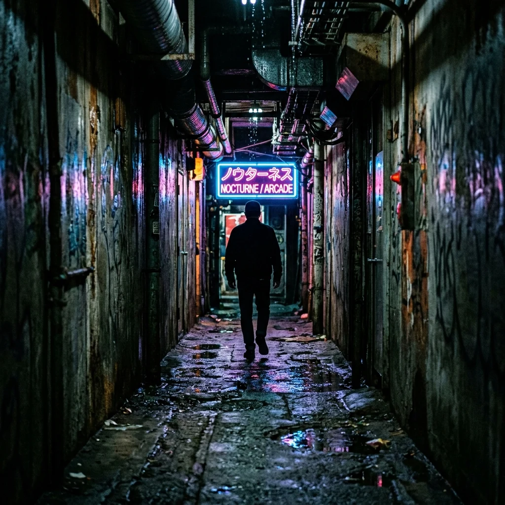 A solitary figure walking away down a dark
