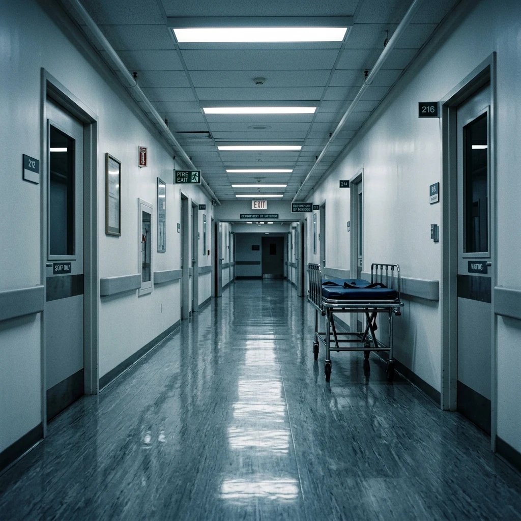 Quiet hospital corridor at night