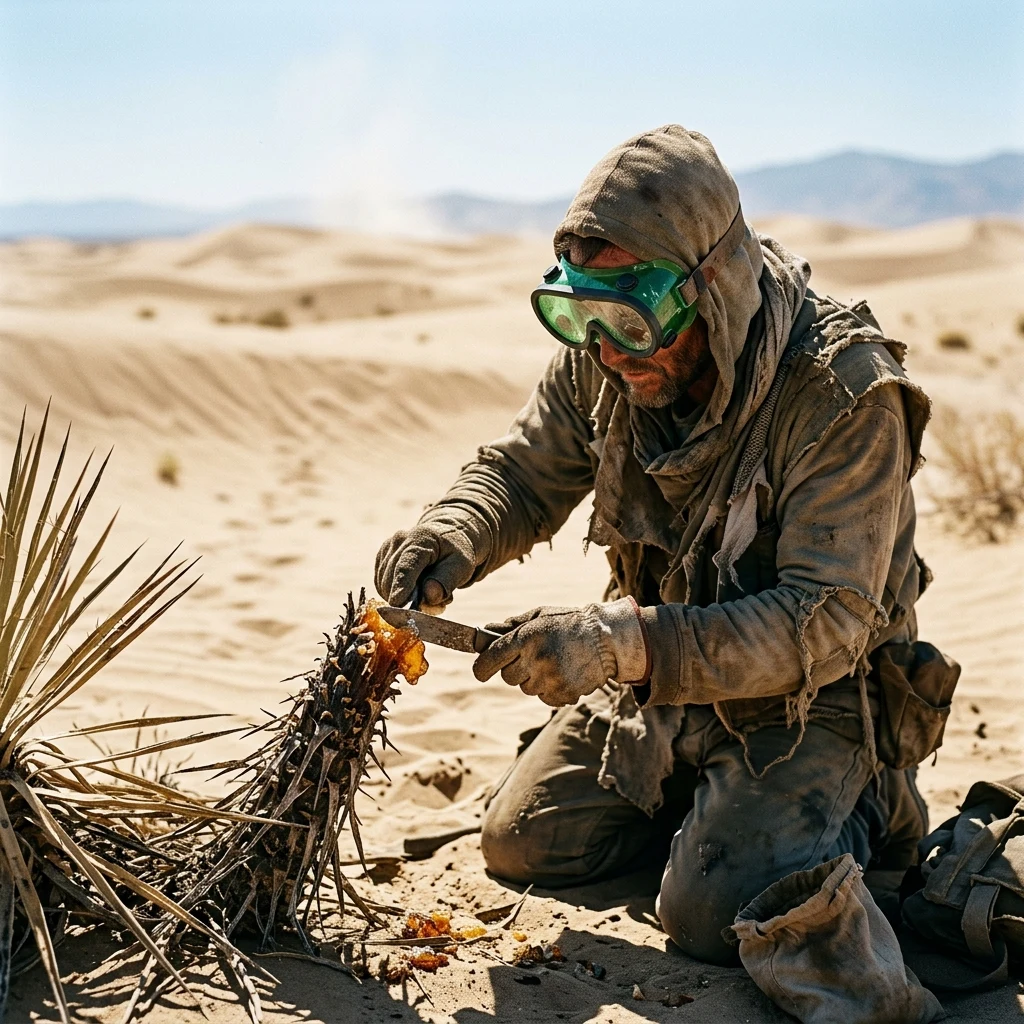 Scavenger gathering resin in the desert