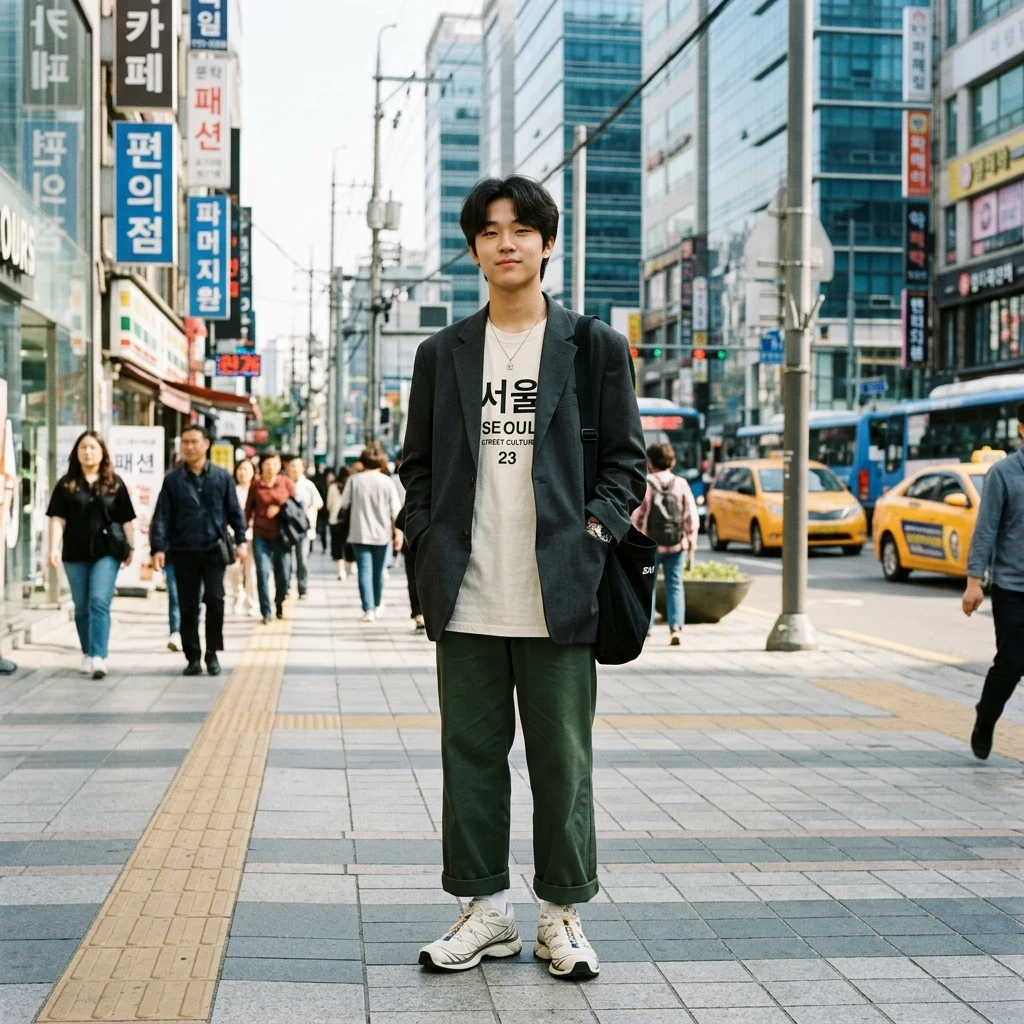 Stylish person standing on a city street