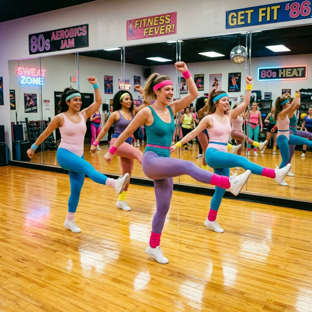 Energetic aerobics class in a bright studio
