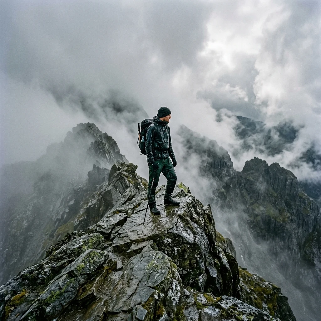 A hiker standing on the rocky