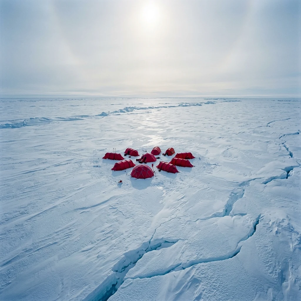 A lone glaciology camp on the Antarctic ice dome