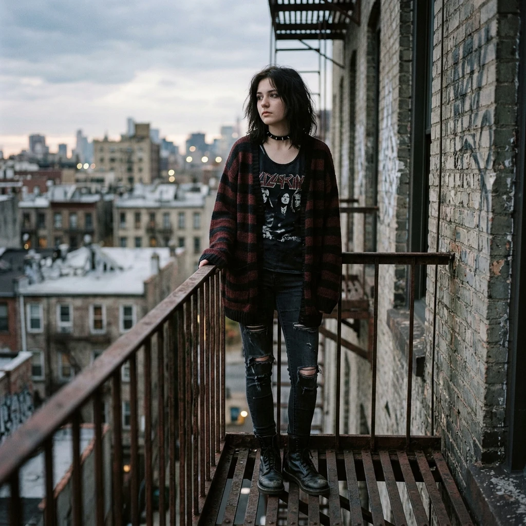 Thoughtful moment on a city fire escape
