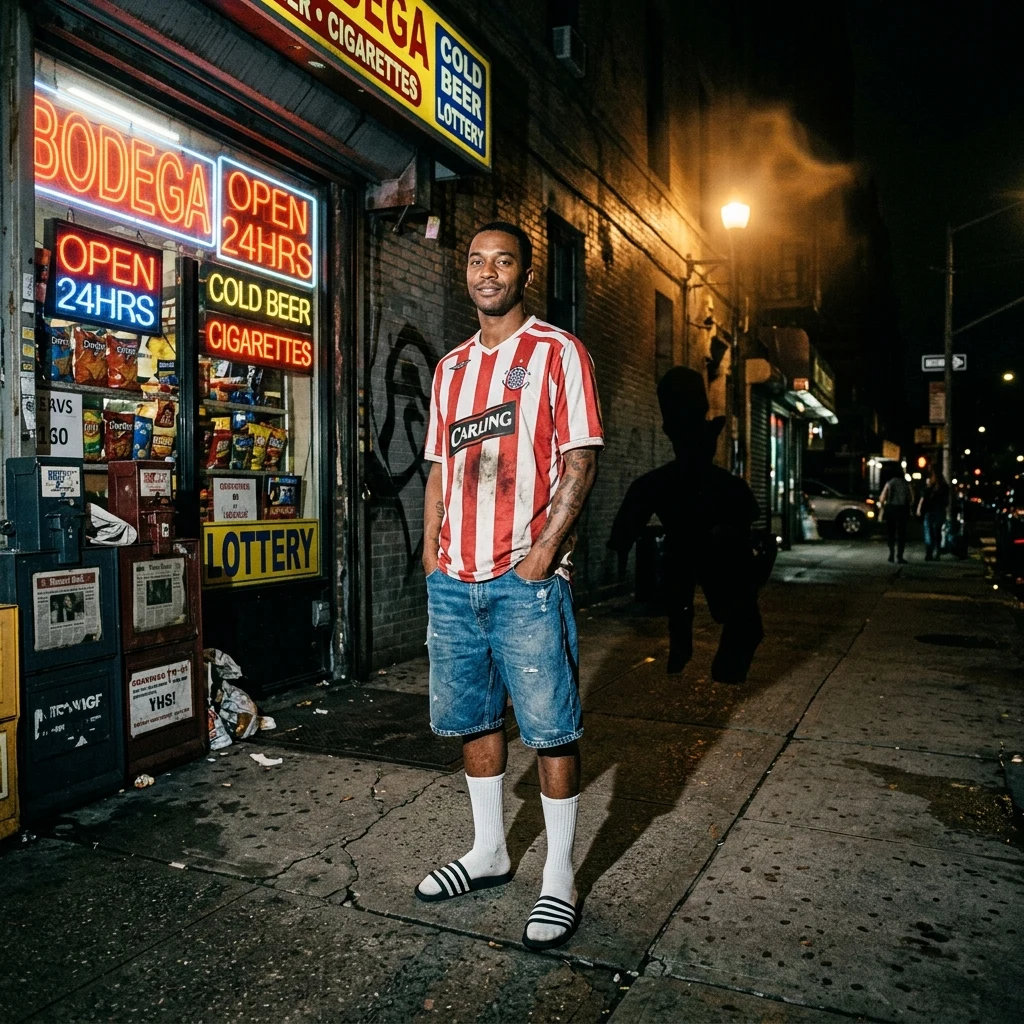 A man in a vintage soccer jersey