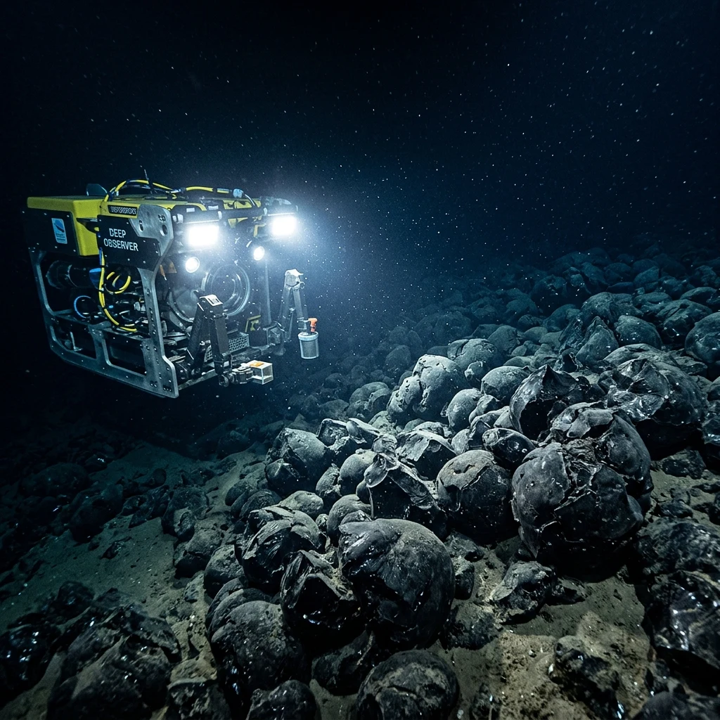 Submersible exploring the deep ocean floor