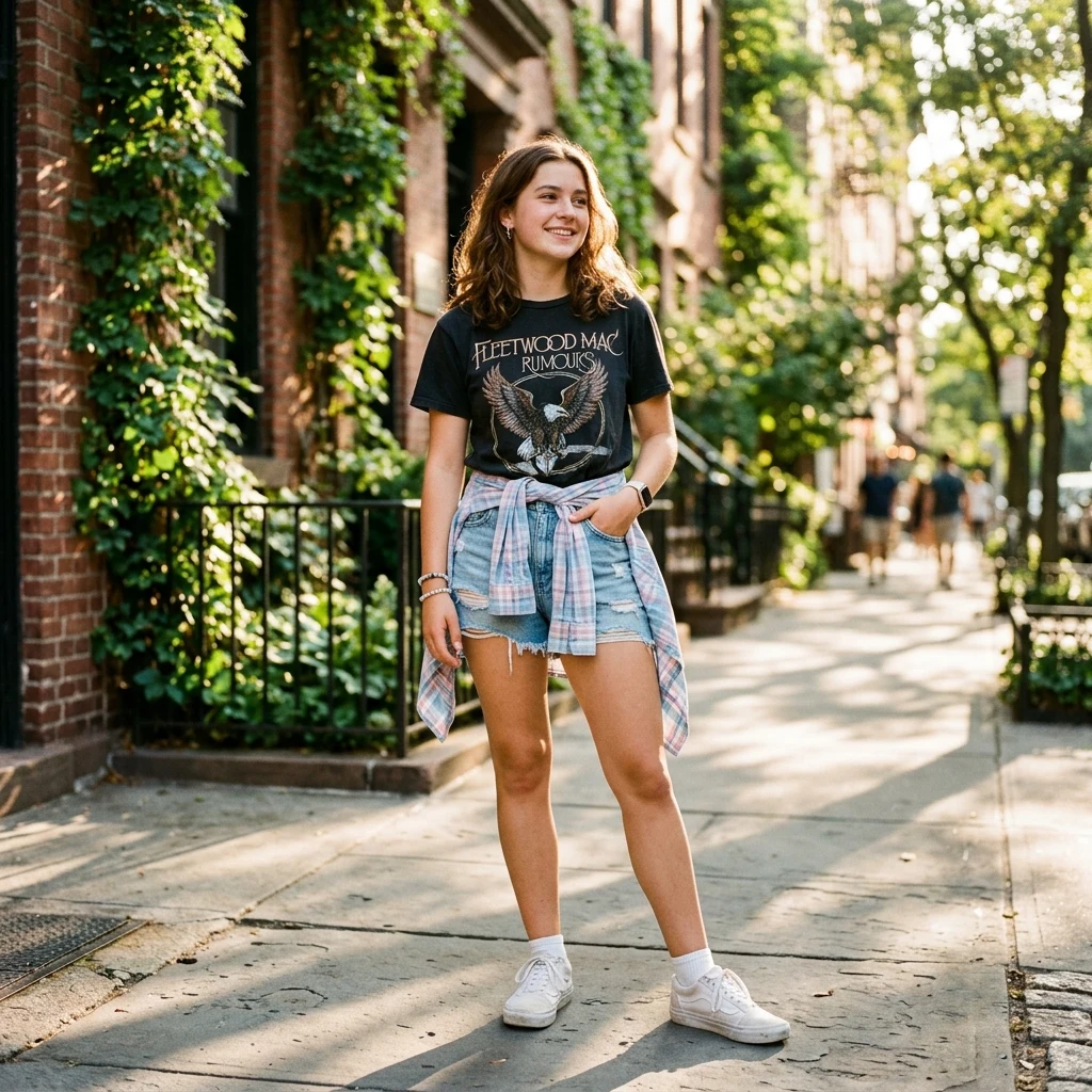 Casual afternoon on a sunlit city sidewalk