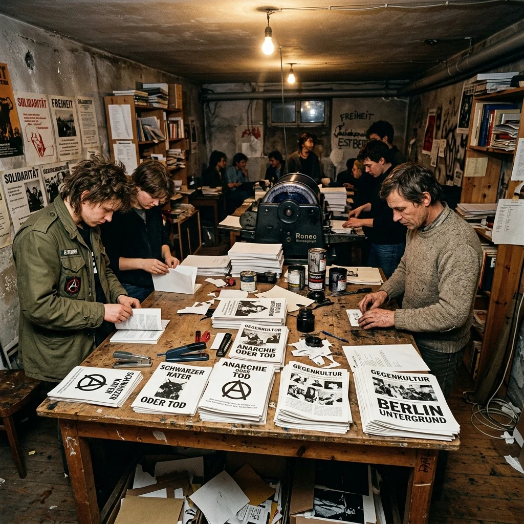A DIY basement zine press in East Berlin shortly after the fall