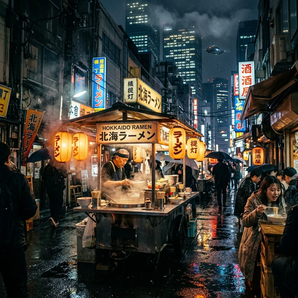 Rainy night at a noodle stand