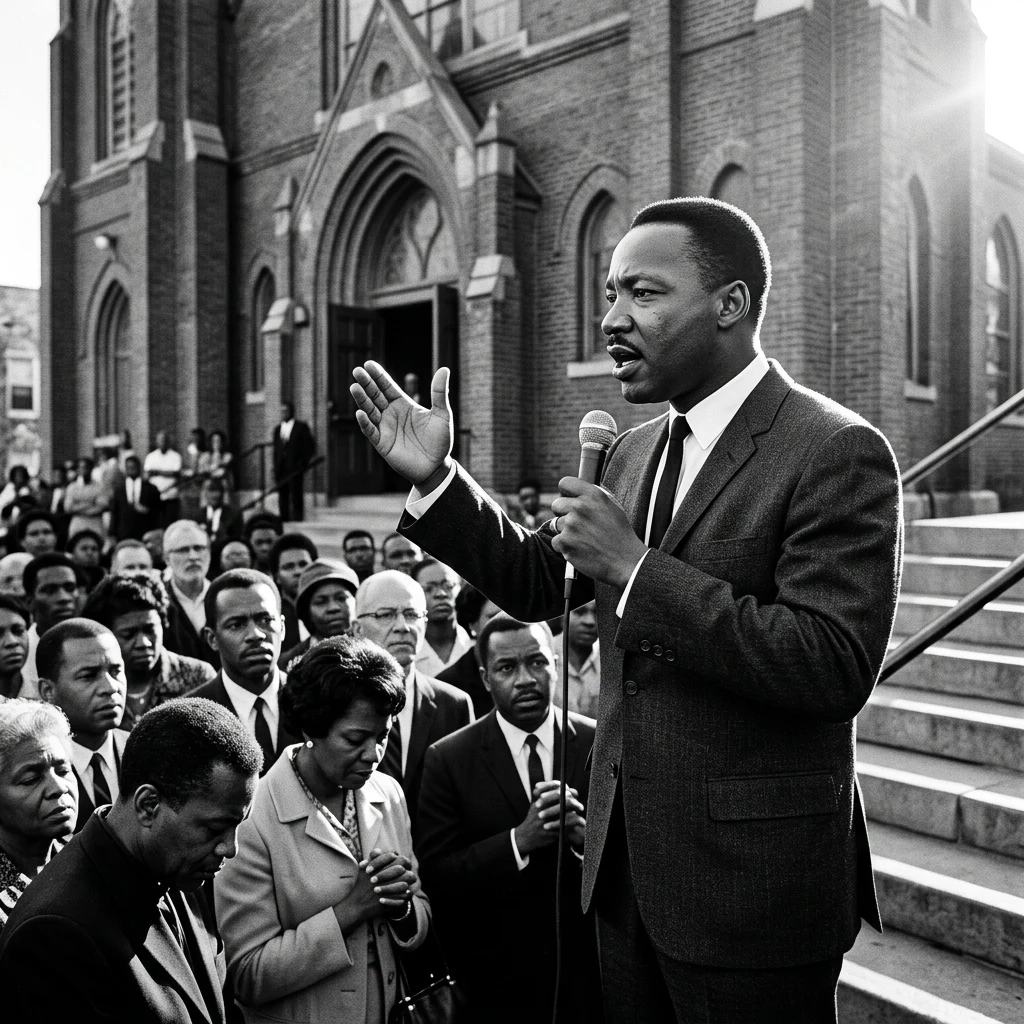 Speaker addressing a crowd at a church
