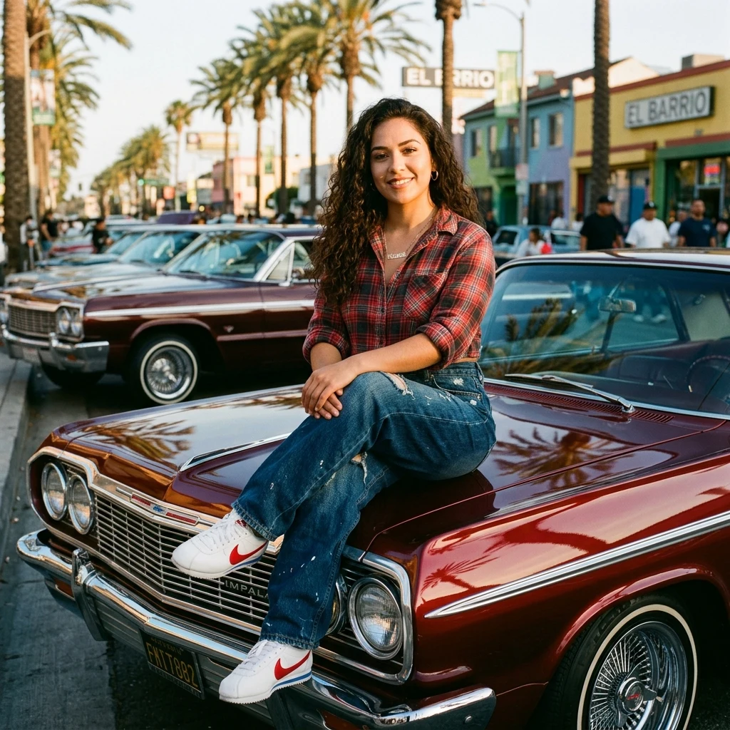 Person sitting on a classic car
