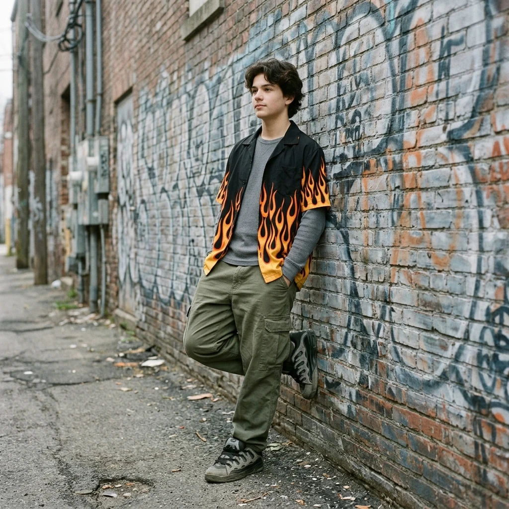 Streetwear style in an urban alleyway