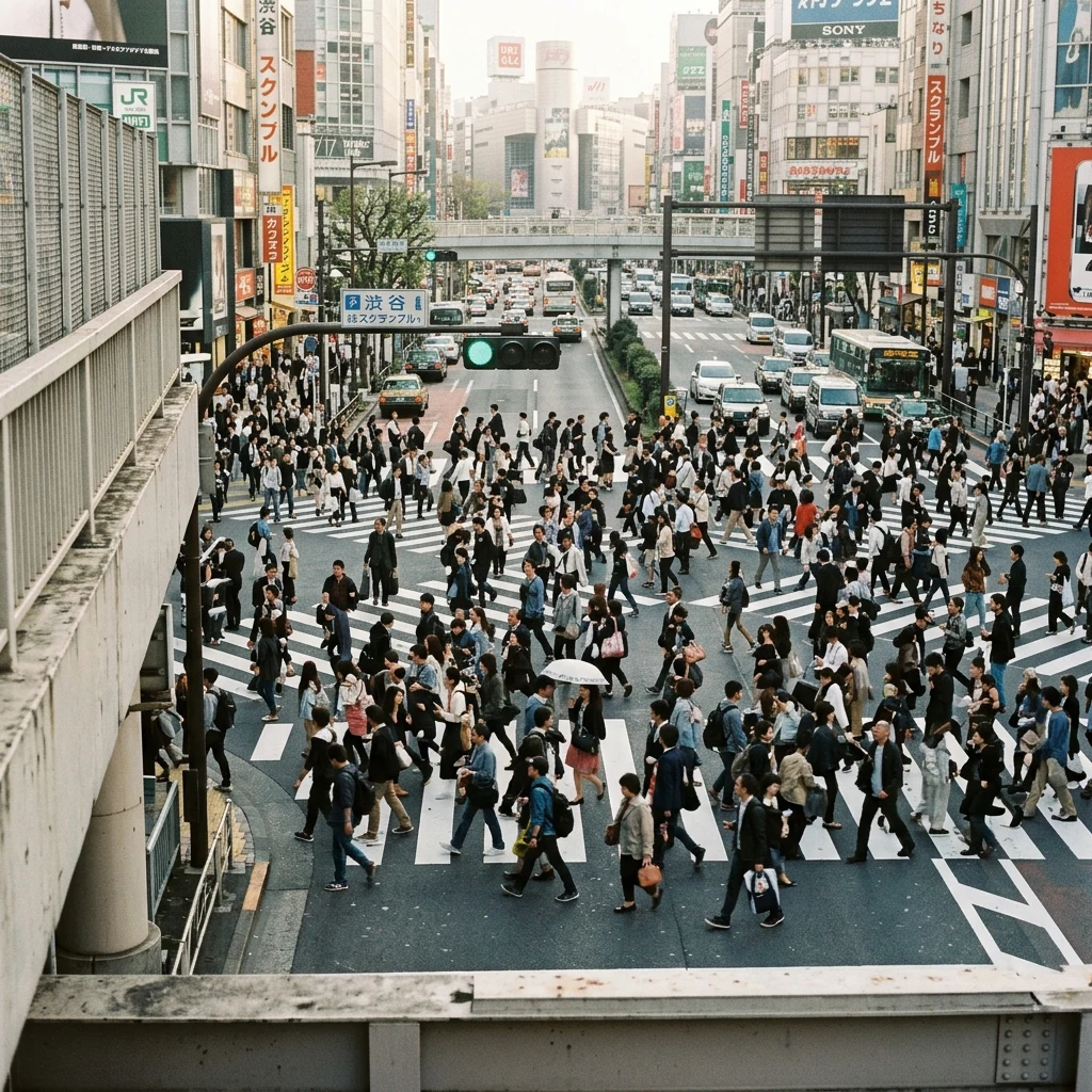 Crowded urban intersection during a busy afternoon