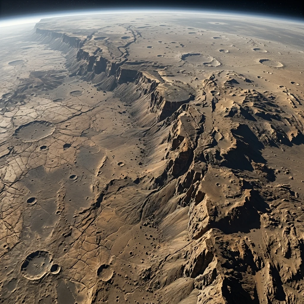 An orbital photograph of Vesper Ridge on Mercury