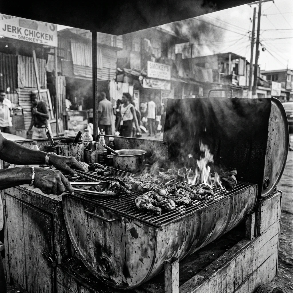 A street food cart in Kingston