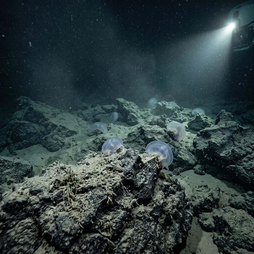 An underwater camera view of a barren
