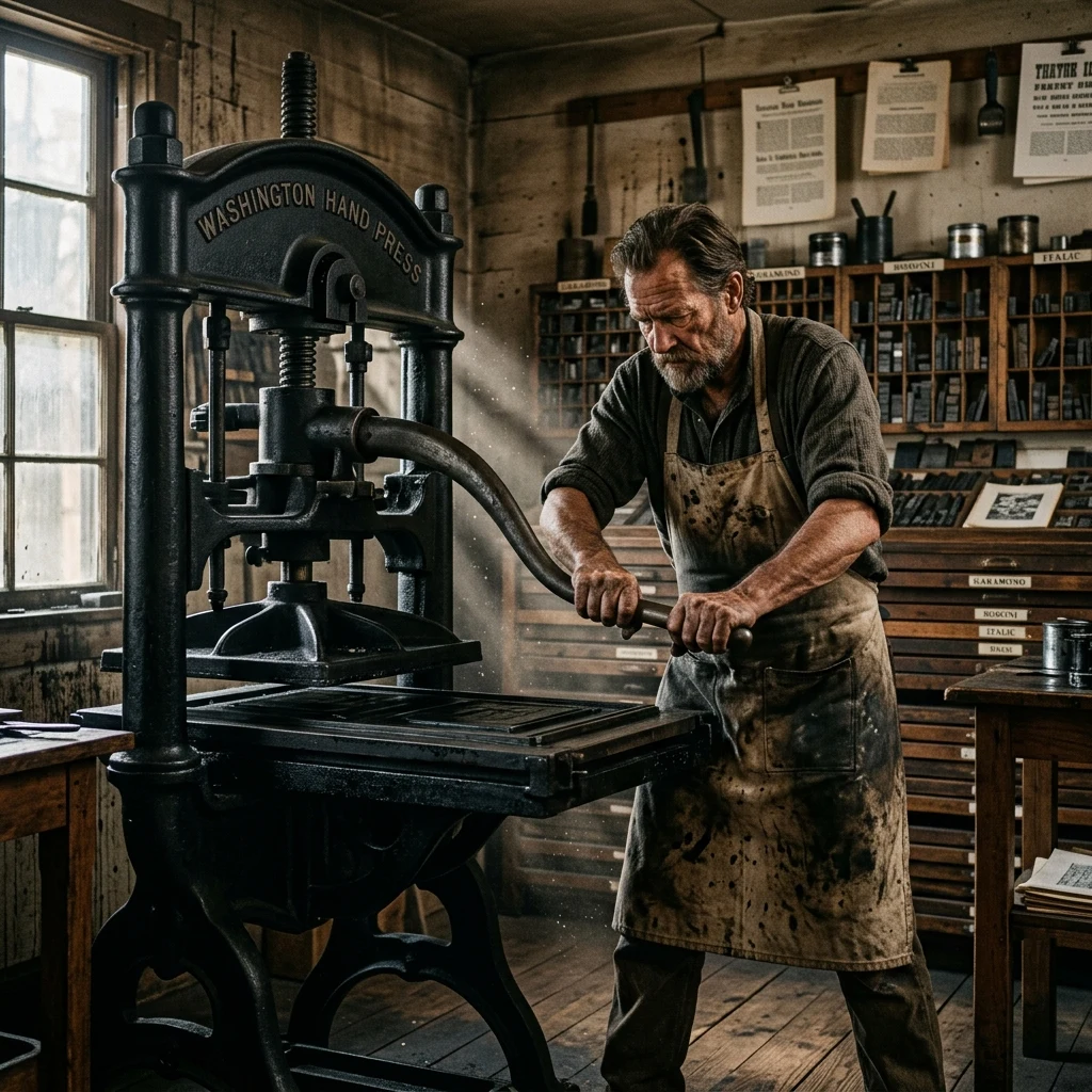 A frontier newspaper print shop