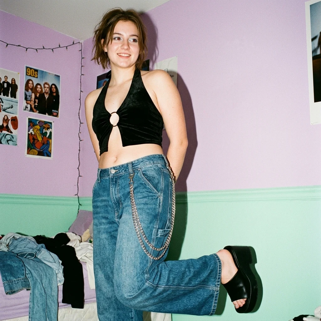 Fashion lookbook in a colorful bedroom