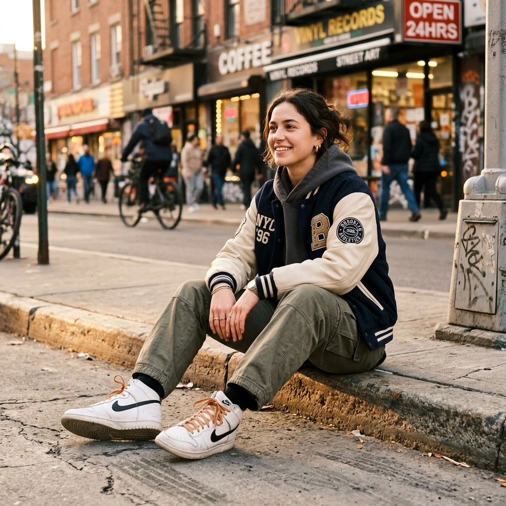 Person relaxing on a city curb