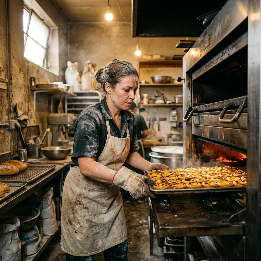 Baker working in a sunlit kitchen