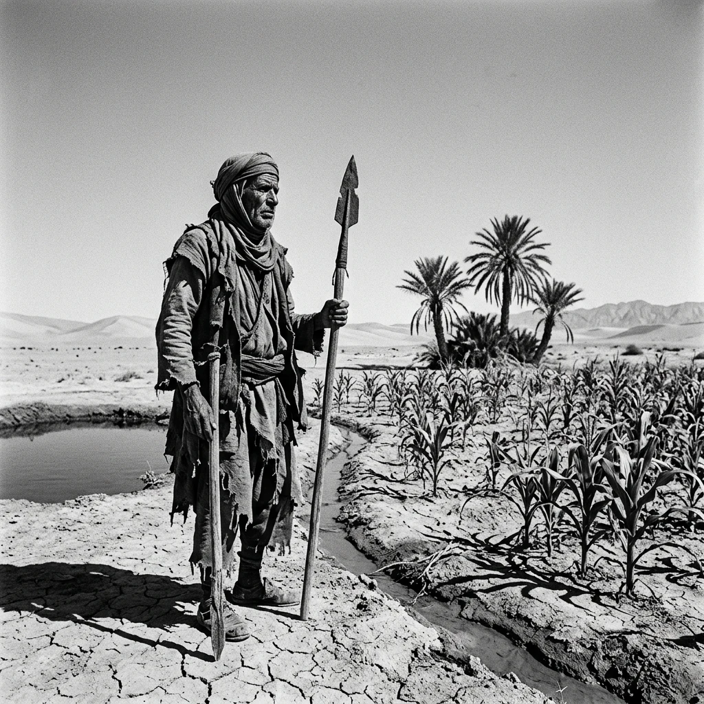 Farmer watching over a desert oasis