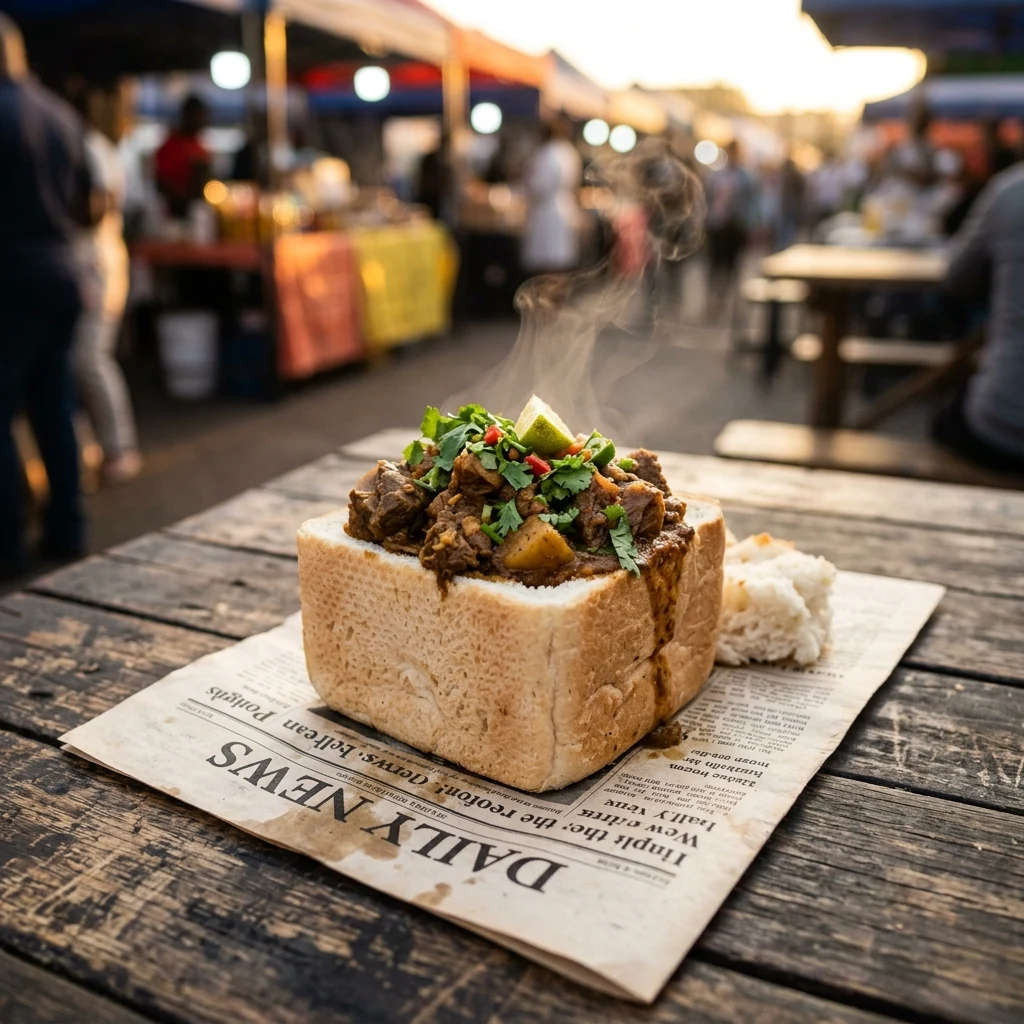 Warm curry served in a bread bowl