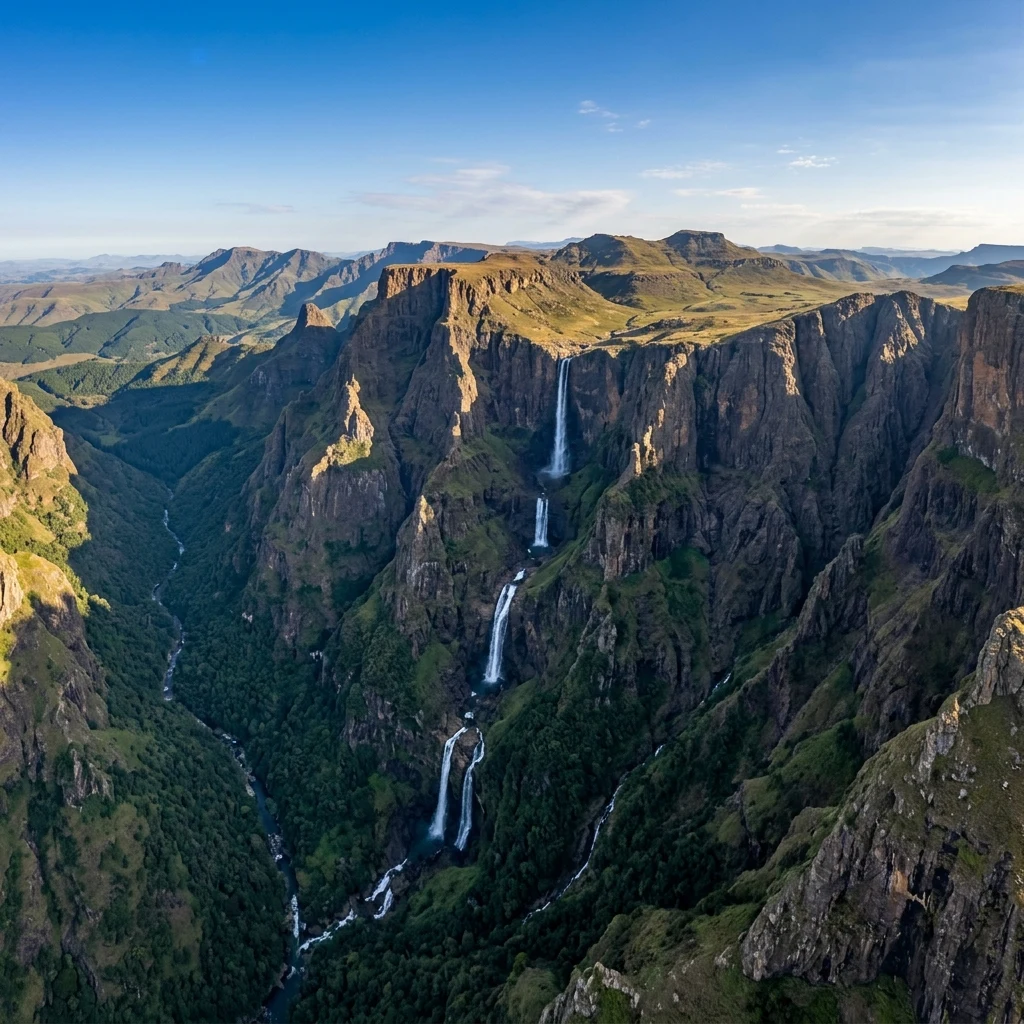 Massive waterfall cascading down mountain cliffs