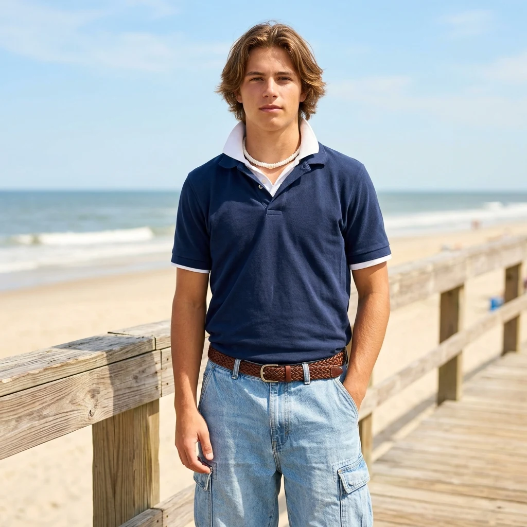 Casual summer style on a wooden boardwalk