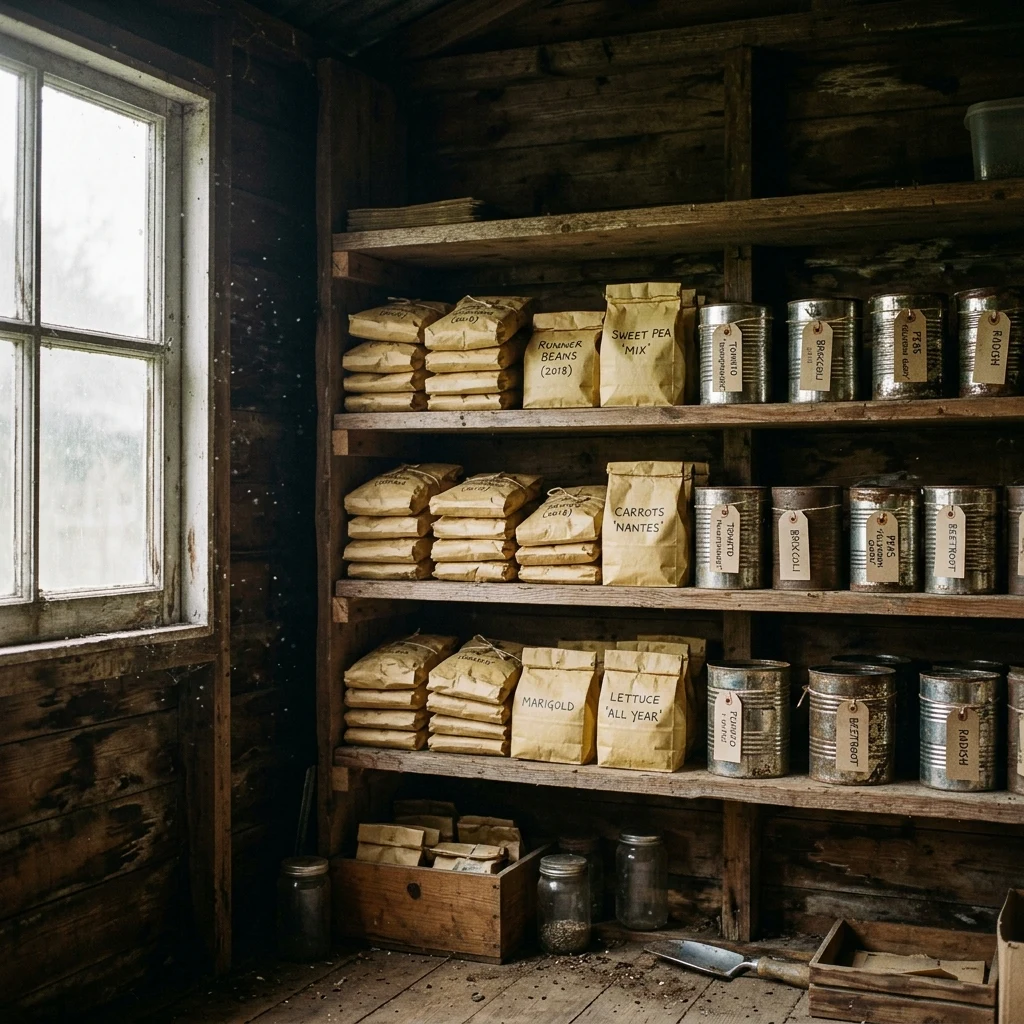 A one-room seed shed interior