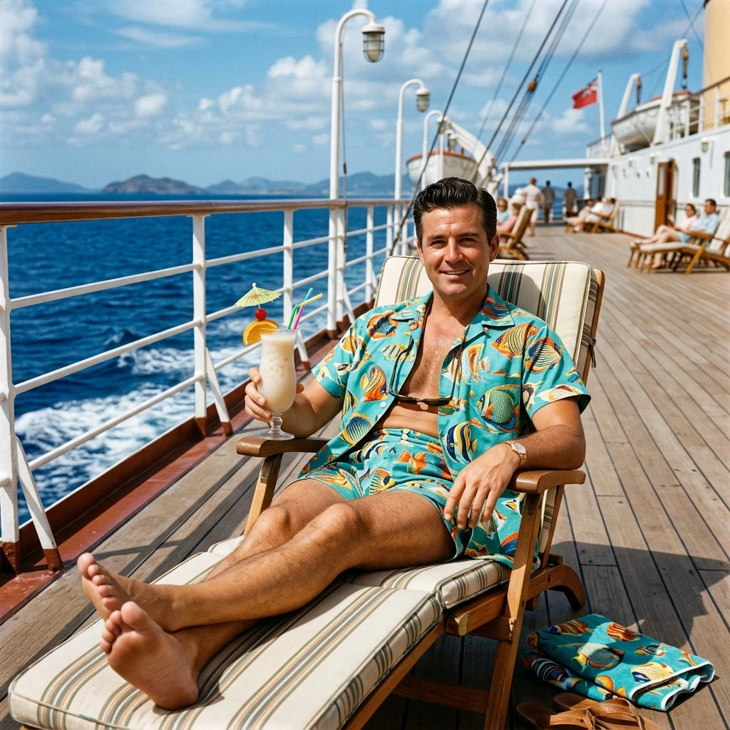 Relaxing with a drink on a cruise ship