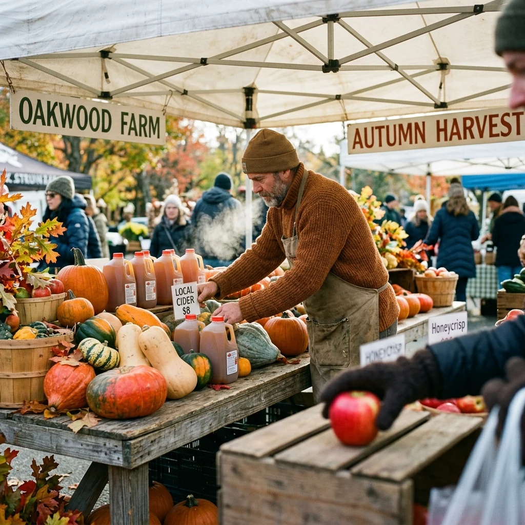 Autumn farmers market on a crisp morning