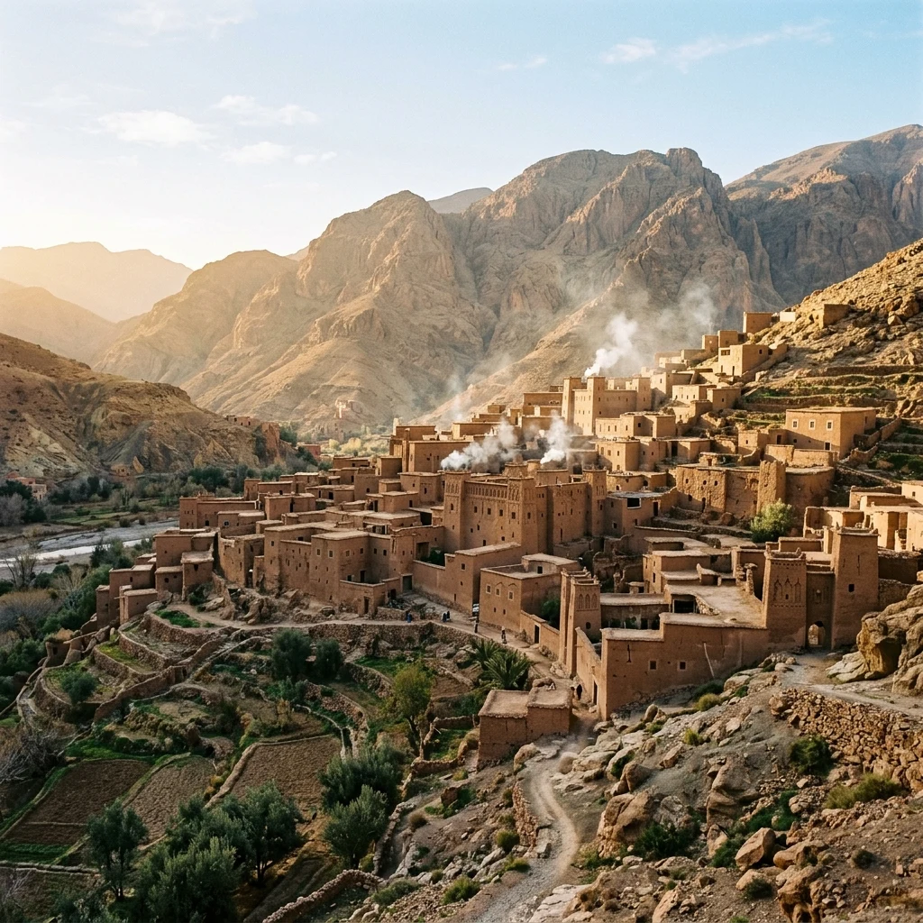 Mountain village at sunrise