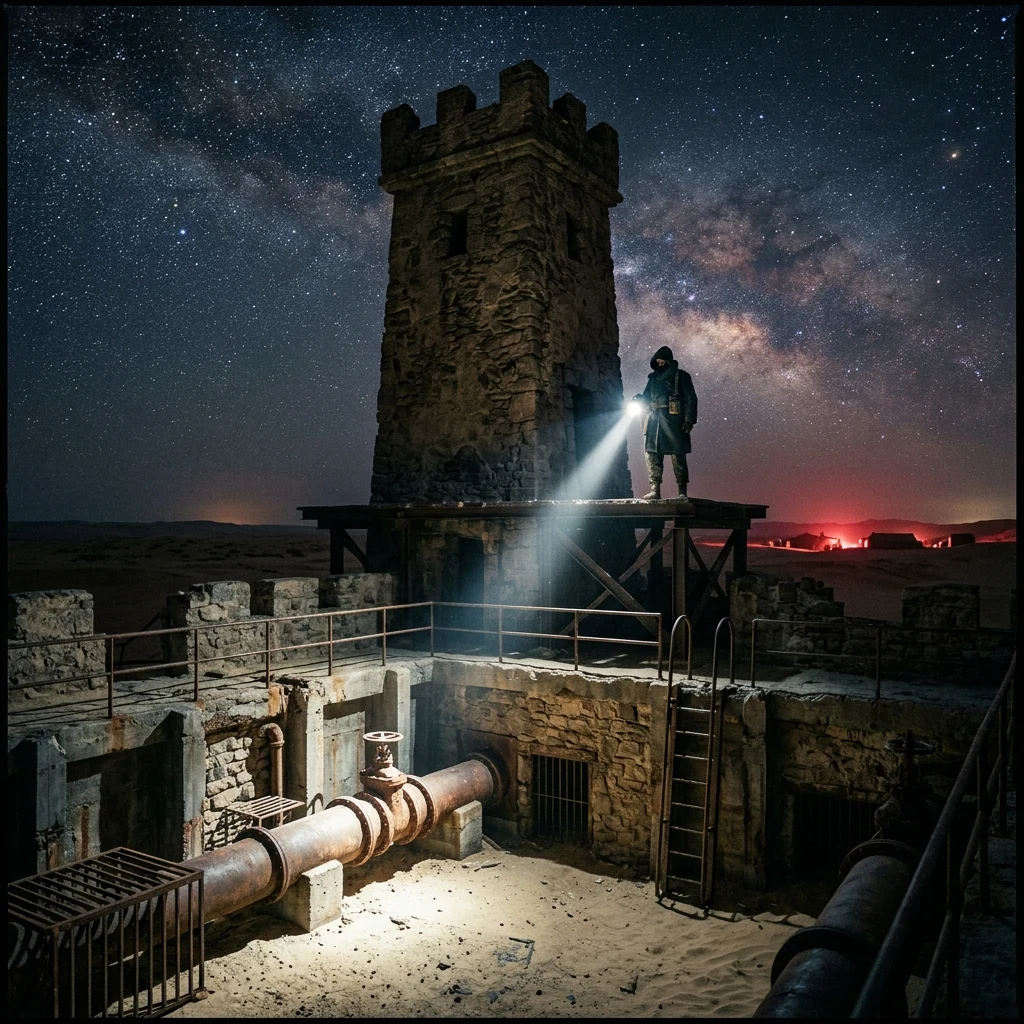 A sentry tower built over a fortified water well station